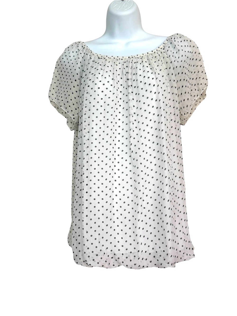 Luisa Ricci Polka Dot Sheer Chiffon Silk Blouse Size Medium Lightweight Lined